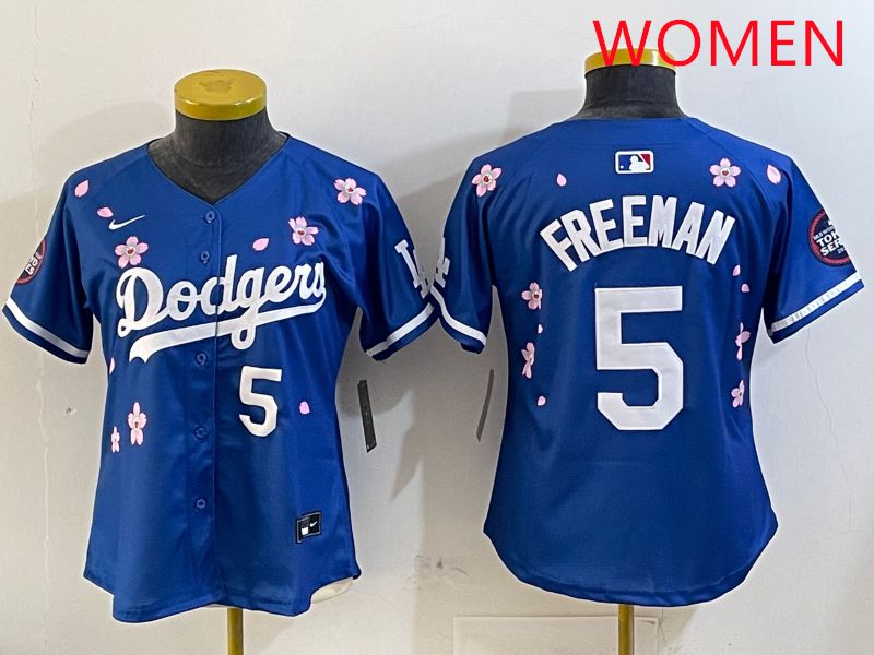 Women Los Angeles Dodgers #5 Freeman Blue Sakura Edition 2025 Nike MLB Jersey style 8